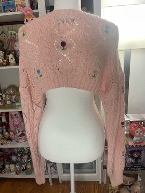 ZARA Pink Floral Knit Cropped Cardigan Open Front Size M NWT